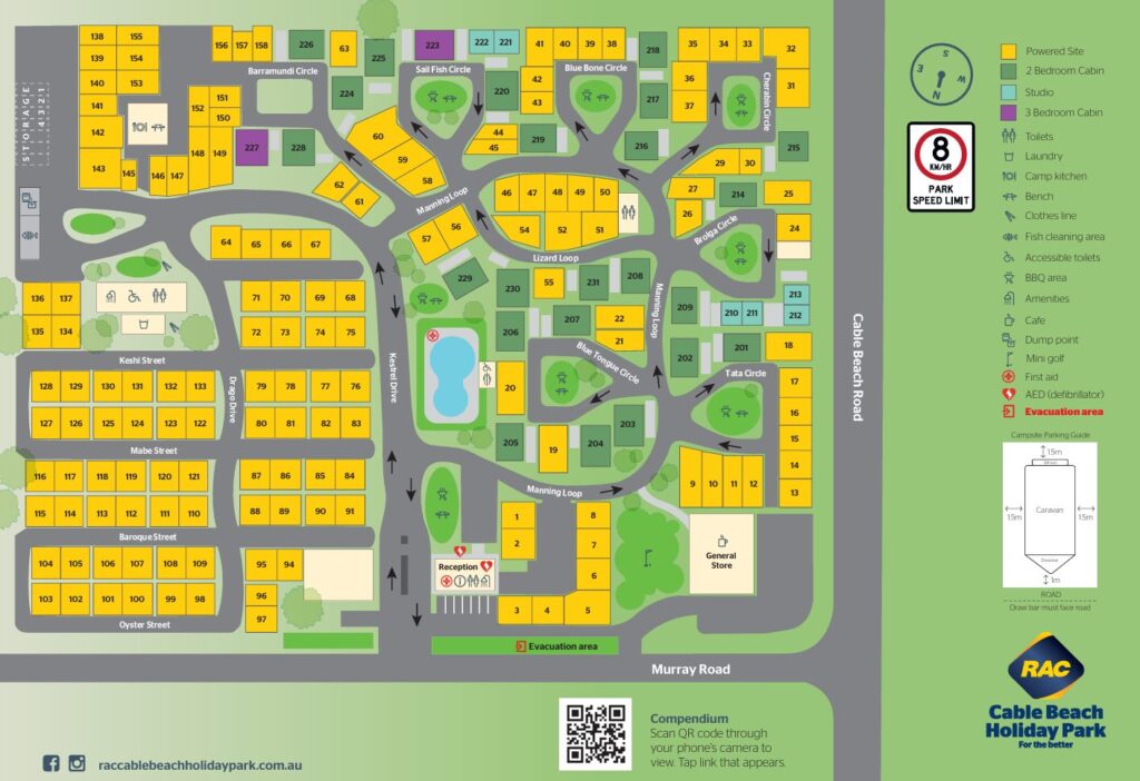 Park map graphic of RAC Cable Beach Holiday Park