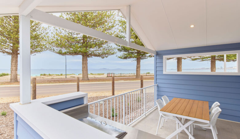 Villa back deck with BBQ facing onto beach