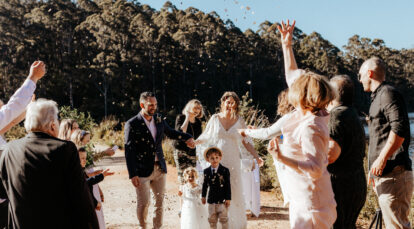 Couple exiting their Karri Valley wedding ceremony