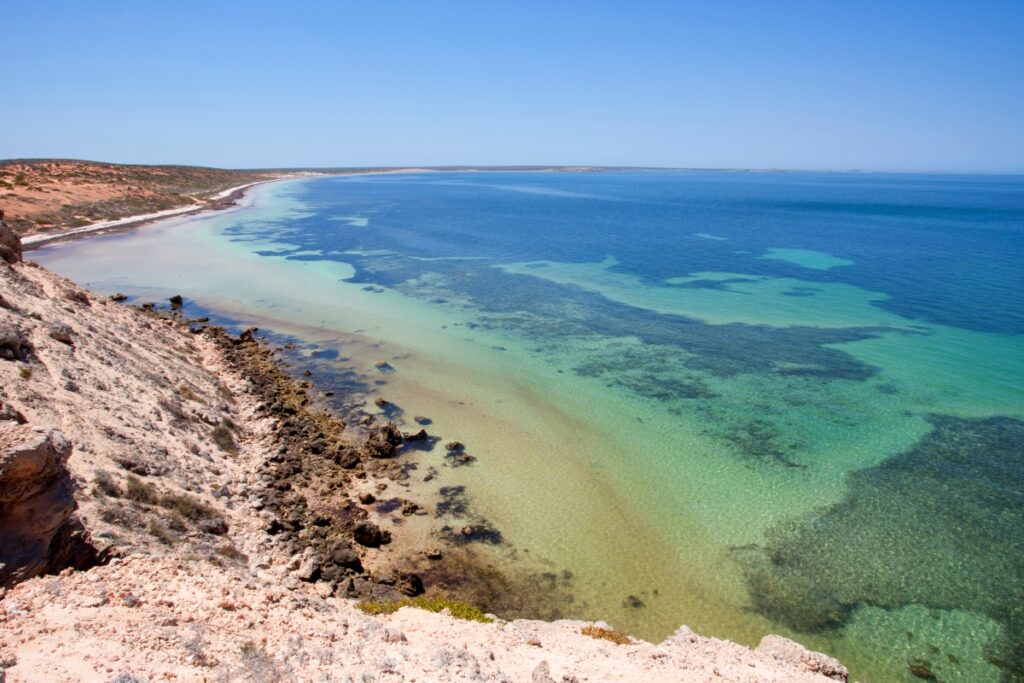 Eagle bluff looking down at the ocean in Shark Bay