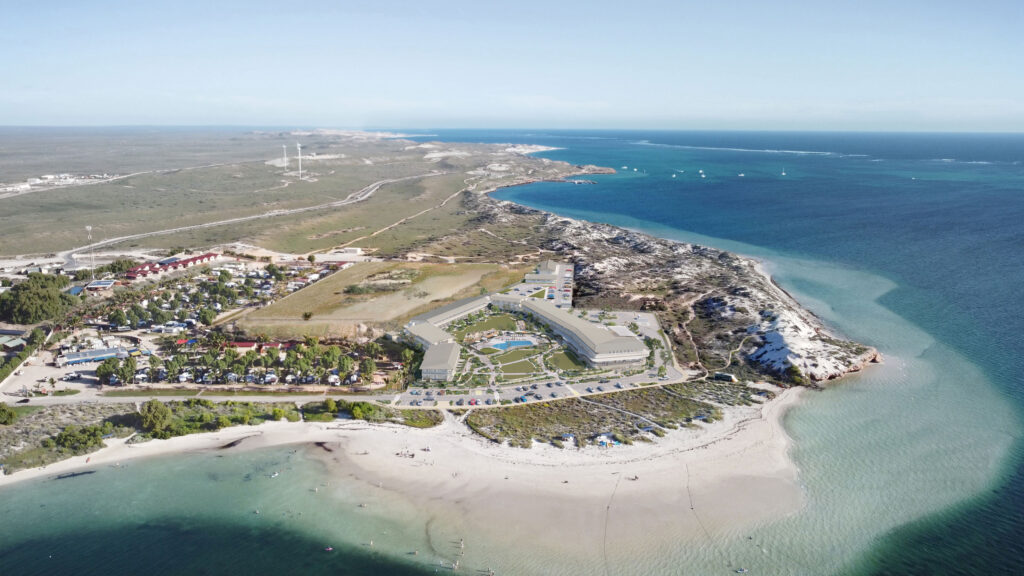 Rendered view of aerial shot of RAC Ningaloo Reef Resort proposed accommodation