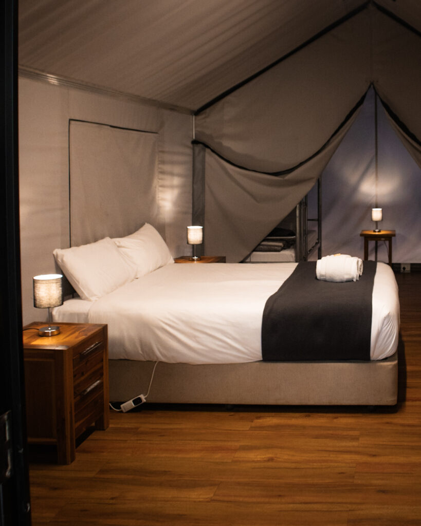 Internal photo of Modern Safari Tent with queen size bed