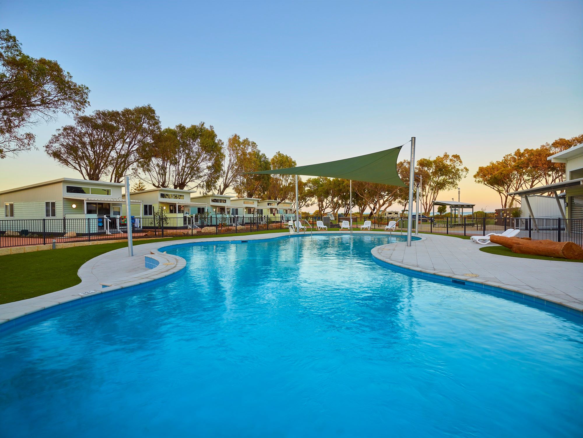 Sunset view over the Cervantes pool.