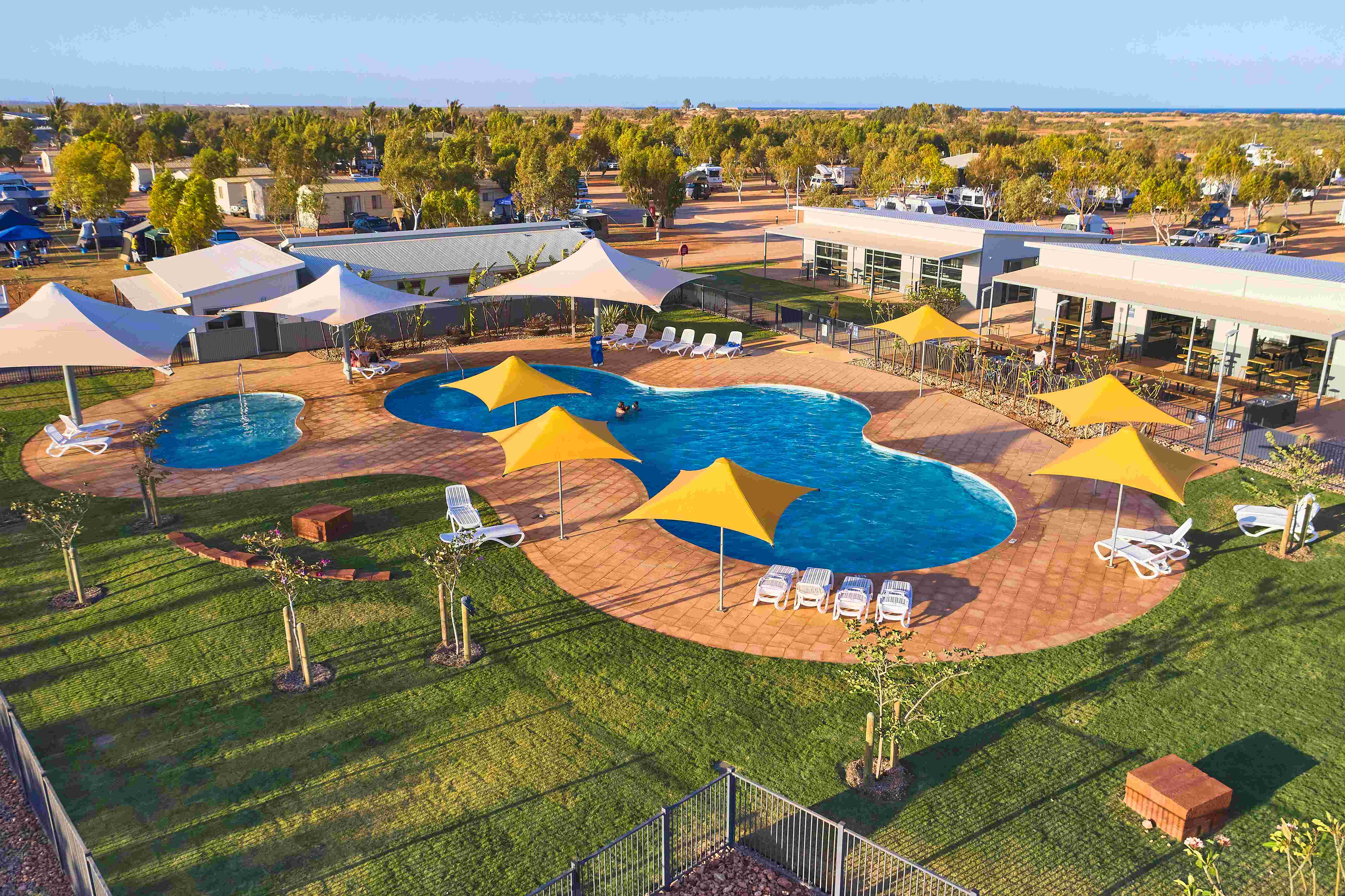 Drone image of our Exmouth pools.