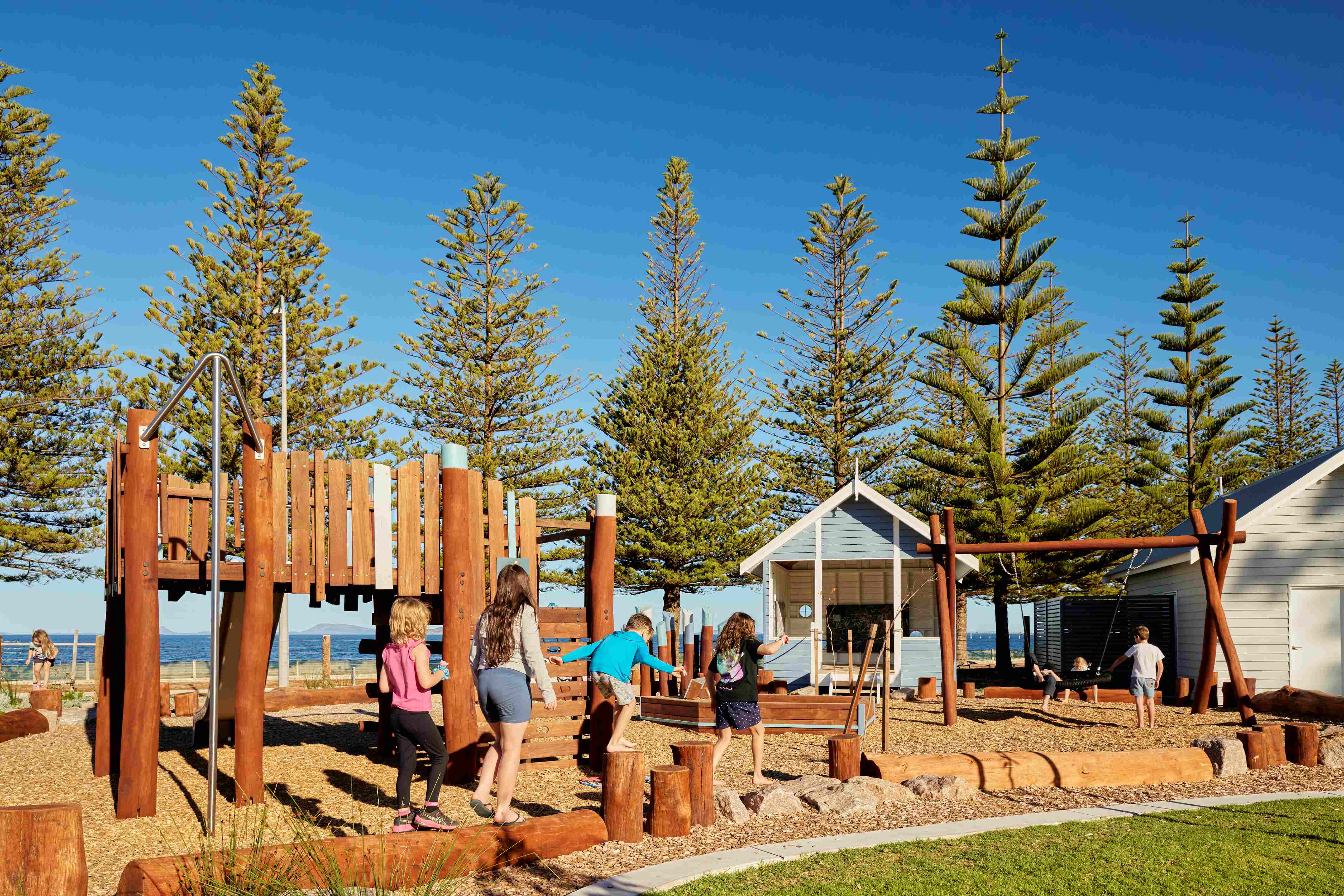 RAC Esperance Holiday Park nature playground on a sunny day.